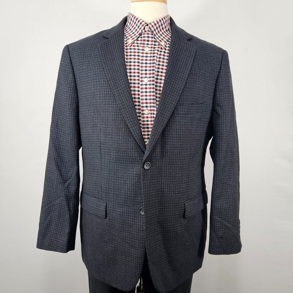 Pronto Uomo Platinum Men's Sport Coat Blazer Two Button Gray Navy Plaid 46R